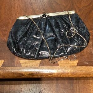 Vintage Judith Lieber lizard skin bag clutch gold filled chain needs restoration